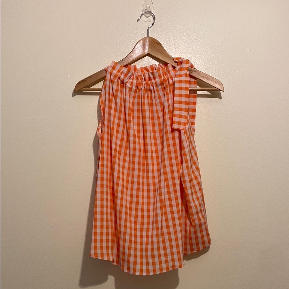 FREY COMO 1899 Made in Italy Orange Gingham Sleeveless silk Top. Sizes M